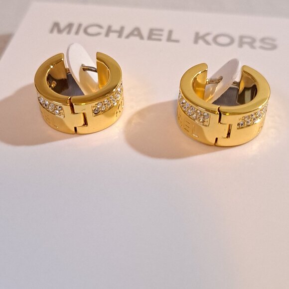 Michael Kors Huggie Gold Rhinestone Earrings NWT - Picture 5 of 8